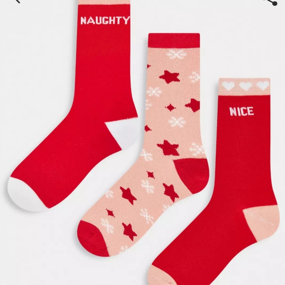 Threadbare Naughty and Nice Pink and Red Socks Size 3-7